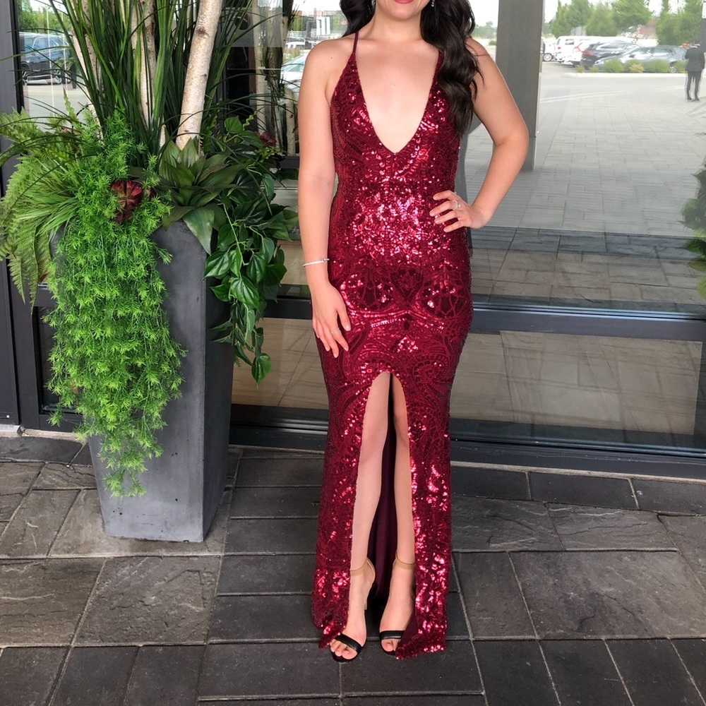 Nookie Dress - Deep Red Sequins Dress - Size S
